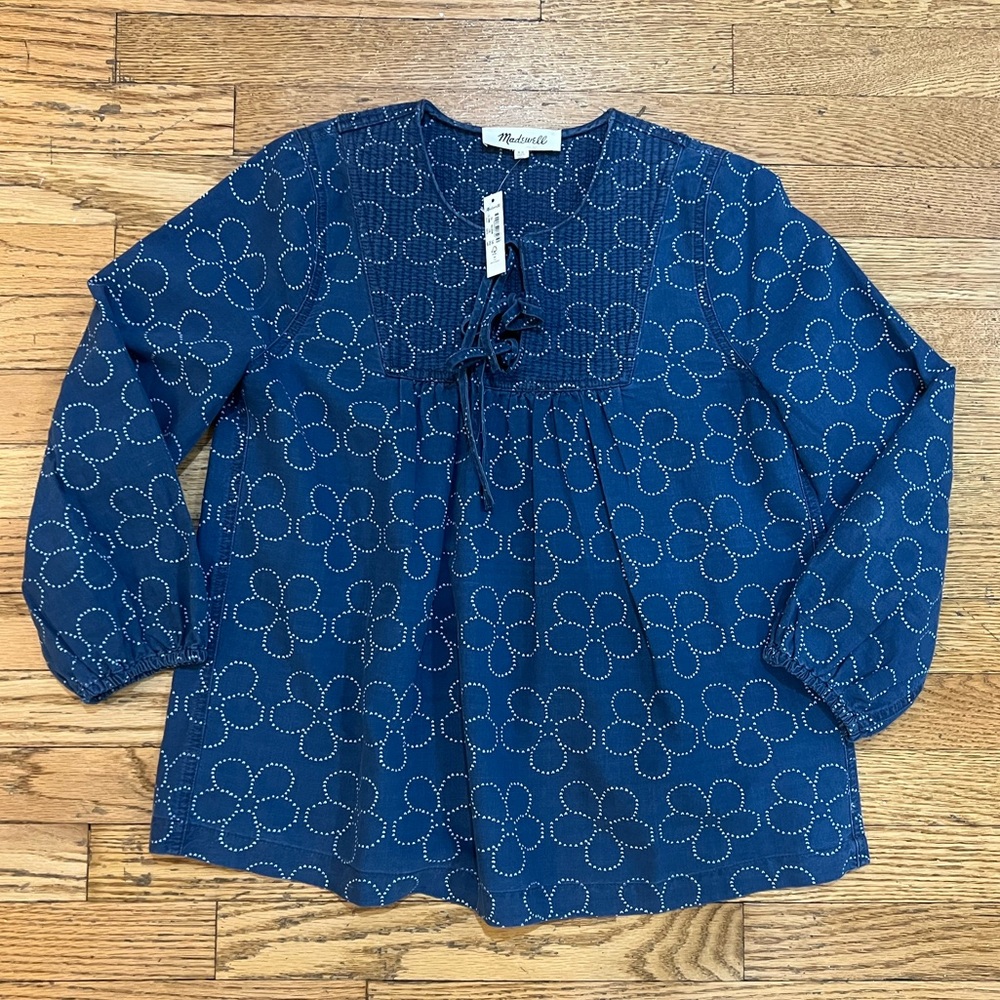 NWT Navy Madewell Floral Stitched Blouse